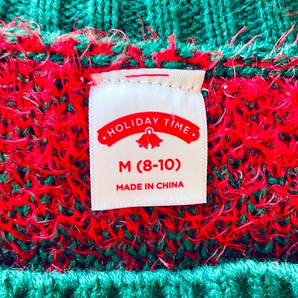 Holiday Time dog dressed up in sequins ugly Christmas sweater size M(8-10) - Picture 2 of 7